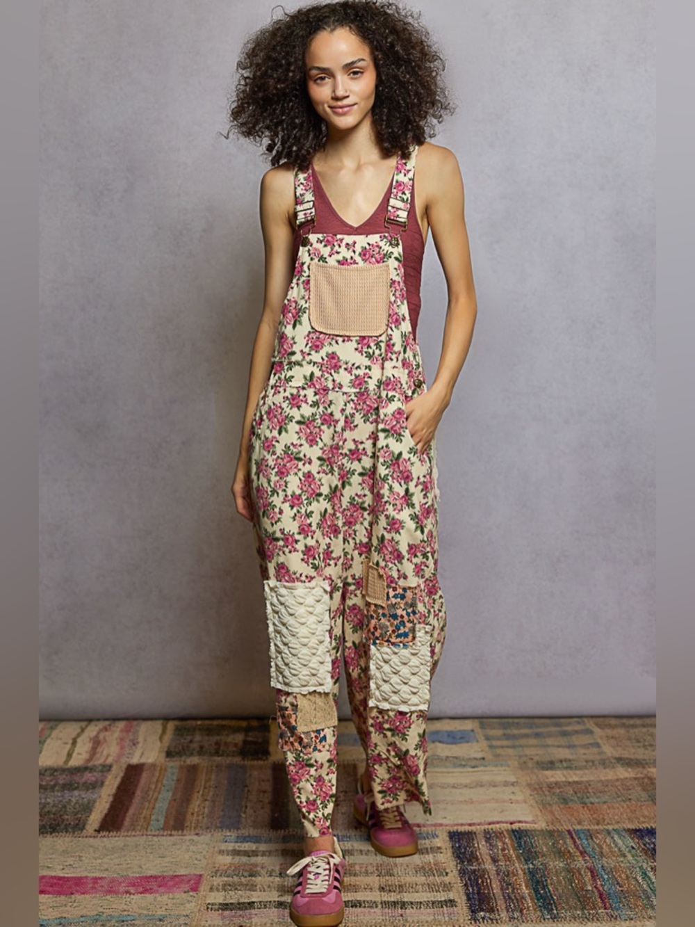 POL “ Love Story “ Patchwork Overalls | Cream - Picture 4 of 7